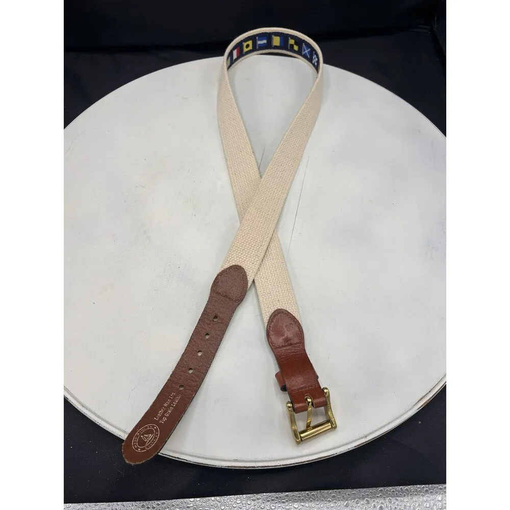 Leather Man Ltd Maritime Signal Flag Belt Size 36/38 Top Grain Leather Brass EUC